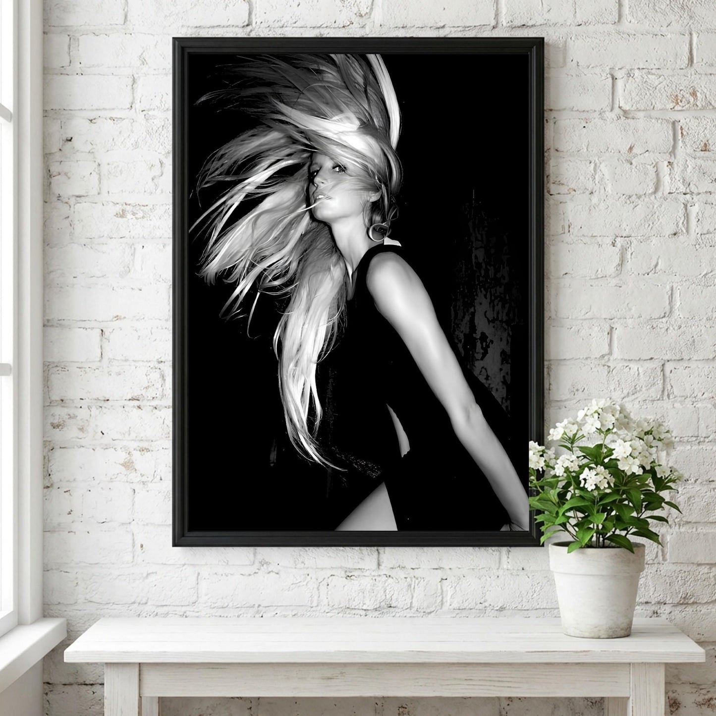 Sydney Sweeney | Black and White Fashion Print | Dynamic Woman Portrait | Moody Monochrome Wall Art | Edgy Room Decor