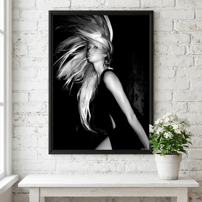 Sydney Sweeney | Black and White Fashion Print | Dynamic Woman Portrait | Moody Monochrome Wall Art | Edgy Room Decor
