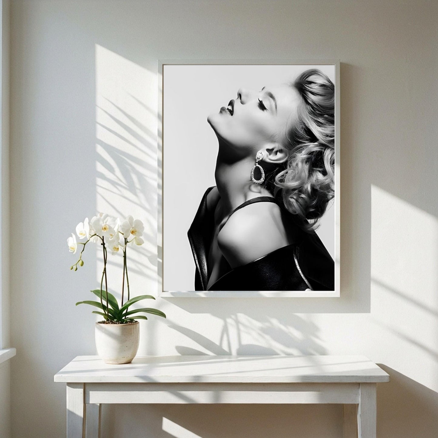 Scarlett Johansson | Black White Portrait | Leather Jacket Art | Retro Glamour Print | Edgy Fashion Poster