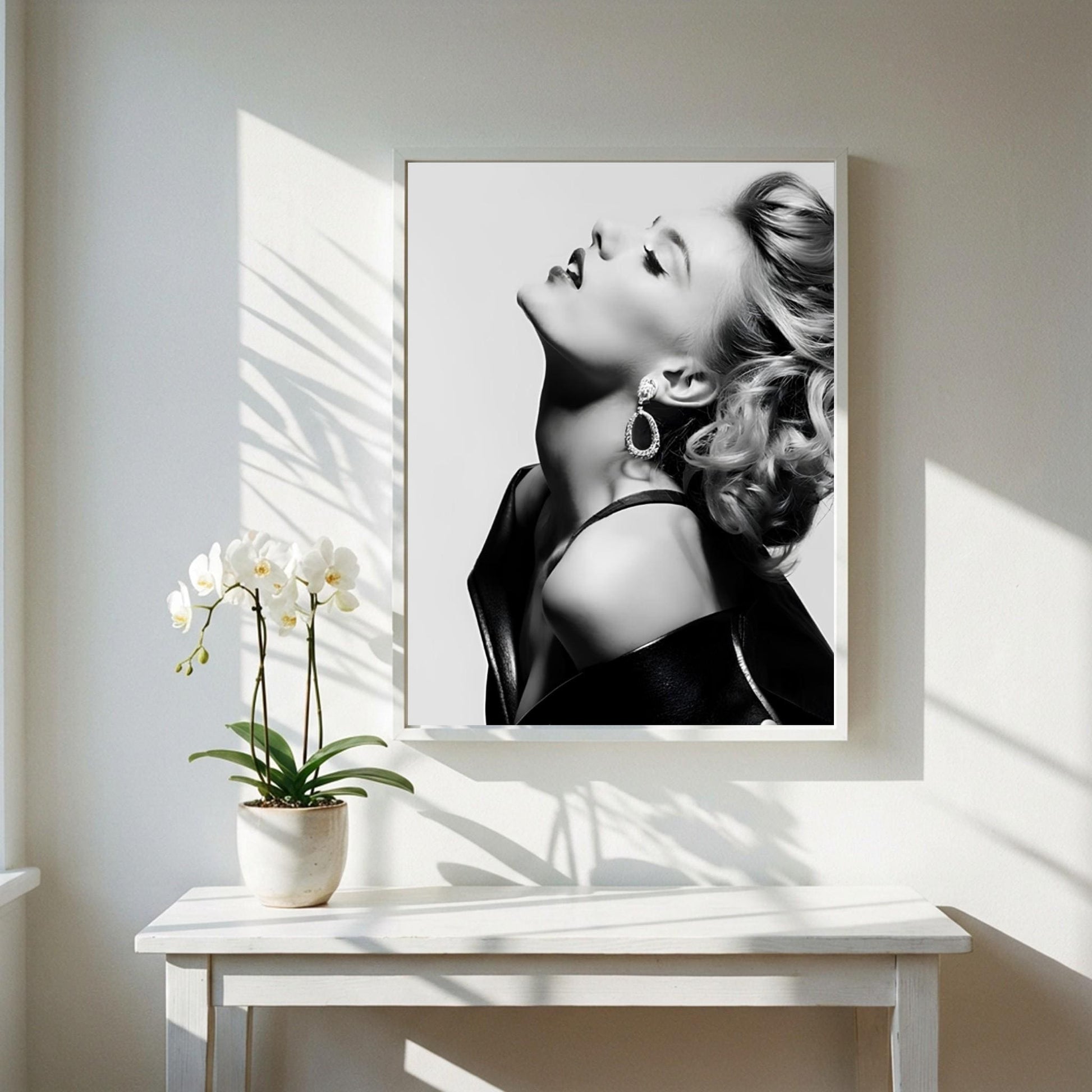Scarlett Johansson | Black White Portrait | Leather Jacket Art | Retro Glamour Print | Edgy Fashion Poster