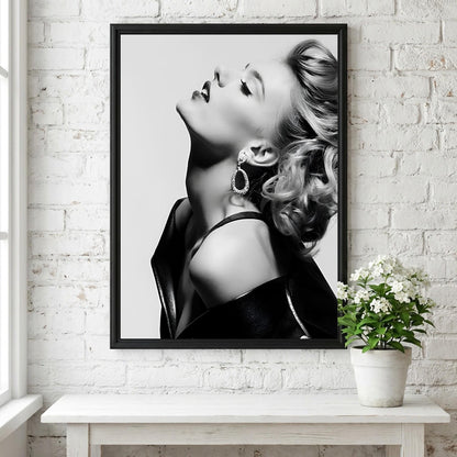 Scarlett Johansson | Black White Portrait | Leather Jacket Art | Retro Glamour Print | Edgy Fashion Poster