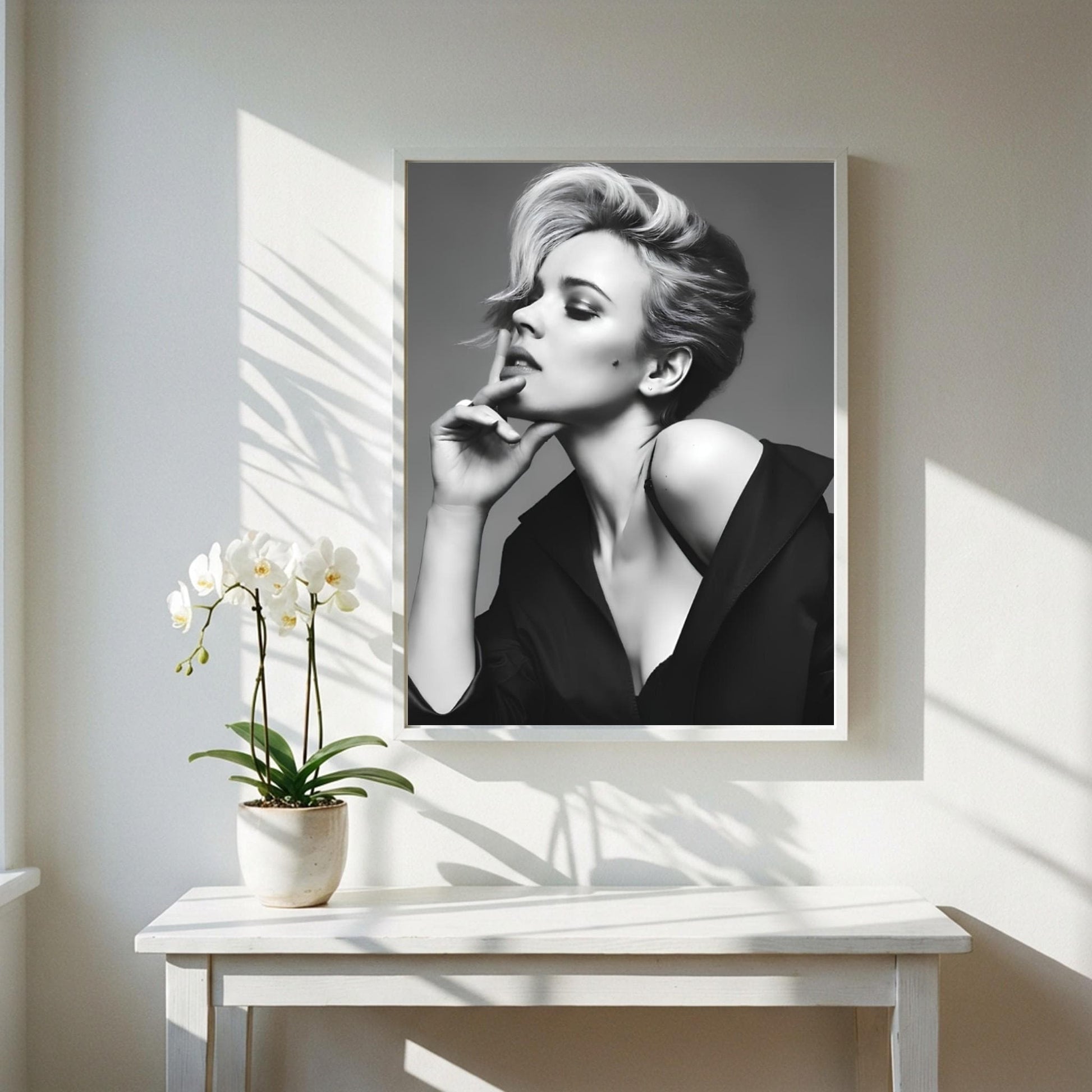 Scarlett Johansson | Black White Portrait | Modern Glamour Print | Edgy Fashion Poster | Bedroom Wall Art