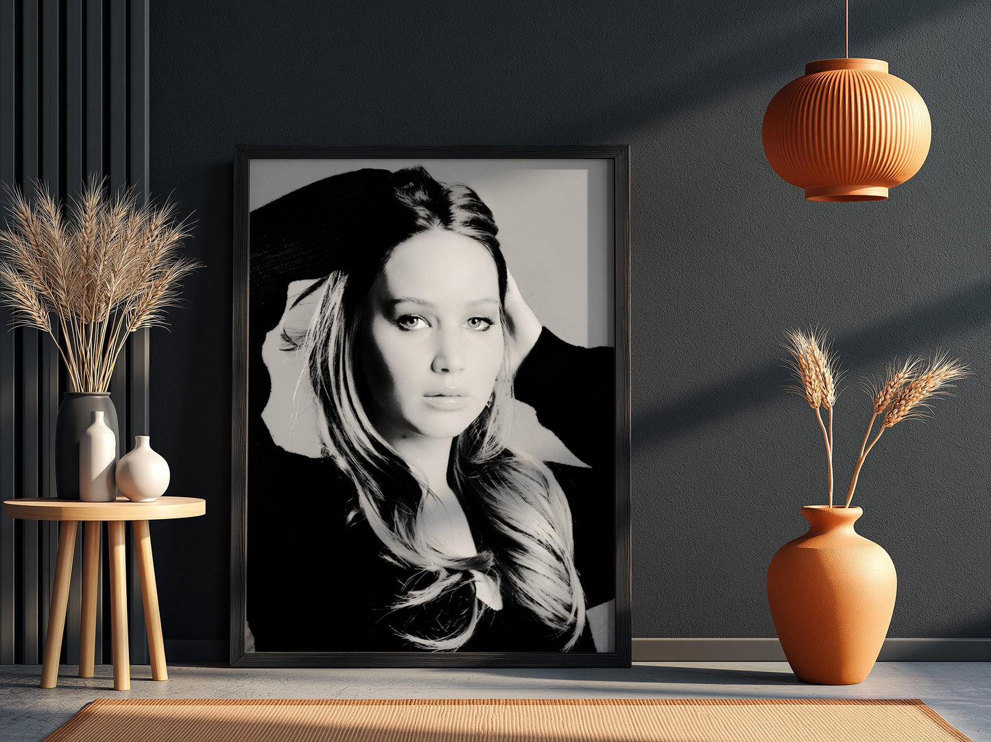Jennifer Lawrence | Black White Portrait | Cinematic Wall Art | Modern Glamour Print | Edgy Fashion Poster