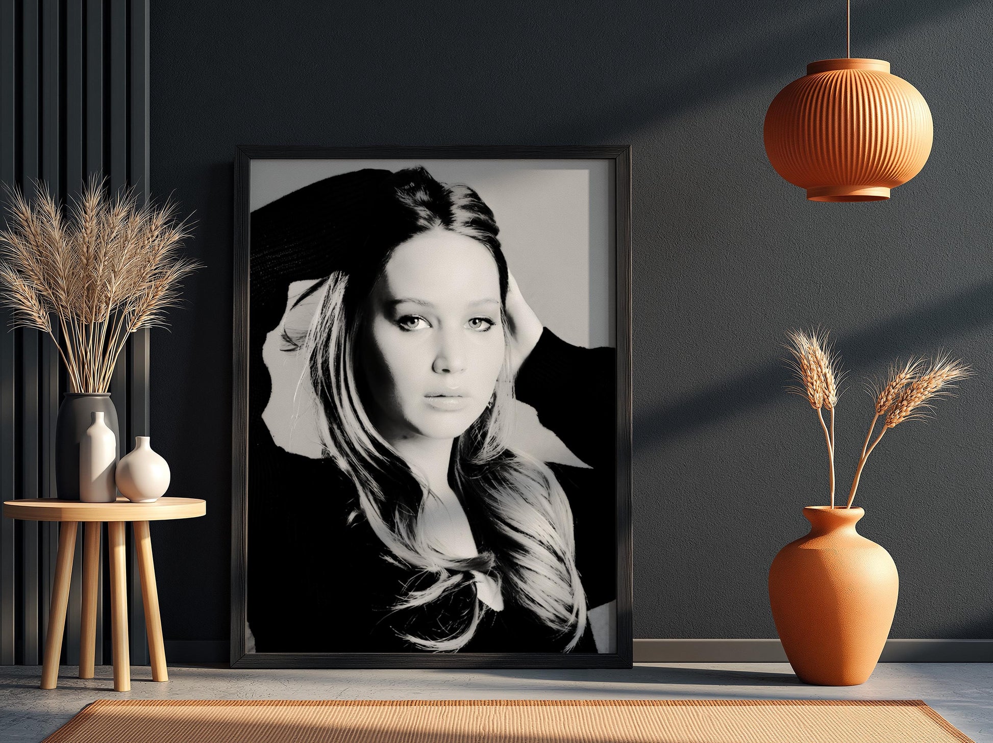 Jennifer Lawrence | Black White Portrait | Cinematic Wall Art | Modern Glamour Print | Edgy Fashion Poster