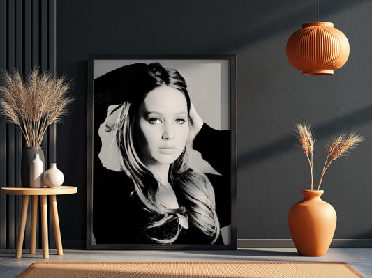 Jennifer Lawrence | Black White Portrait | Cinematic Wall Art | Modern Glamour Print | Edgy Fashion Poster
