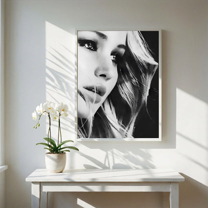 Jennifer Lawrence | Black White Portrait | Abstract Face Art | Moody Wall Decor | Modern Poster