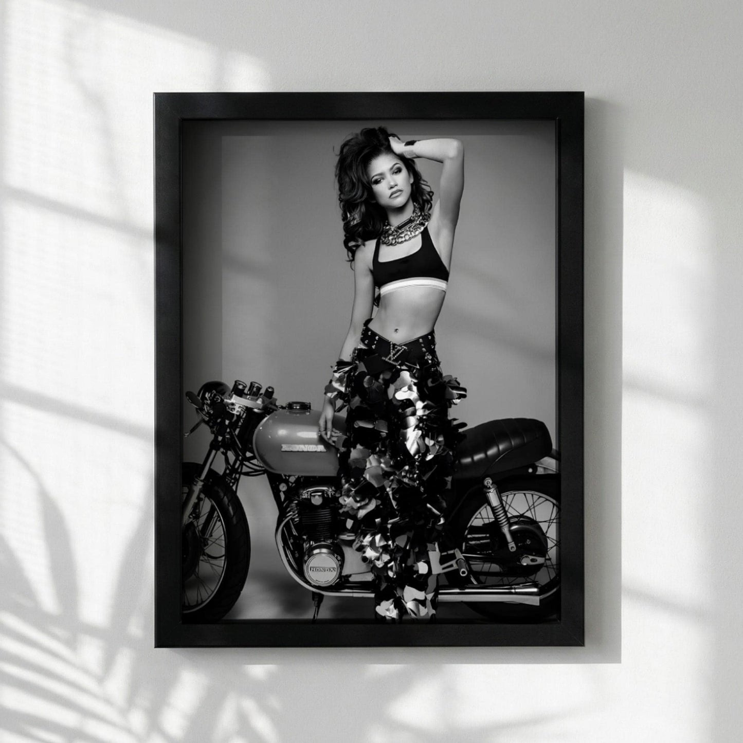 Zendaya | Black White Print | Motorcycle Poster | Edgy Fashion Art | Retro Room Decor
