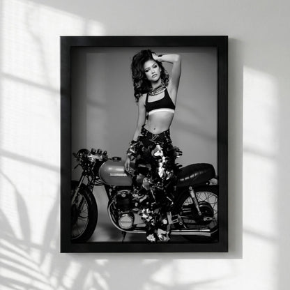 Zendaya | Black White Print | Motorcycle Poster | Edgy Fashion Art | Retro Room Decor