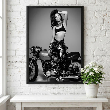 Zendaya | Black White Print | Motorcycle Poster | Edgy Fashion Art | Retro Room Decor