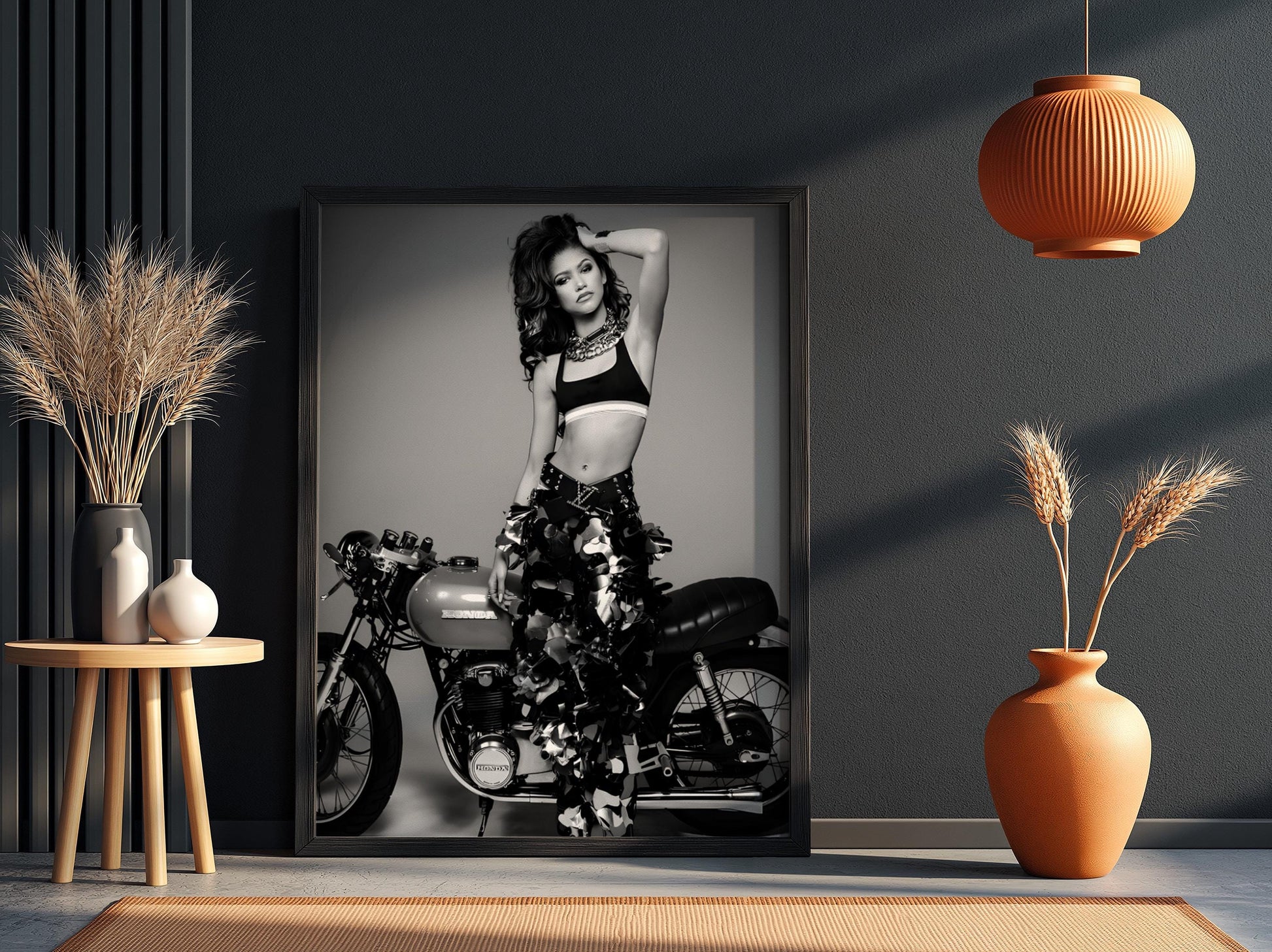 Zendaya | Black White Print | Motorcycle Poster | Edgy Fashion Art | Retro Room Decor