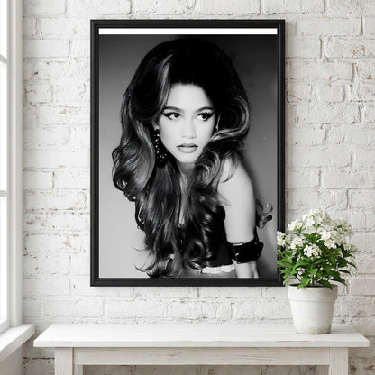 Zendaya | Black White Portrait | Vintage Glamour Print | Retro Fashion Poster | Elegant Wall Art