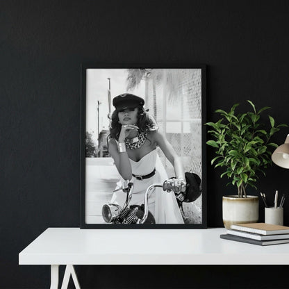 Zendaya | Black White Motorcycle Print | Biker Chic Wall Art | Vintage Glamour Poster | Edgy Fashion Decor