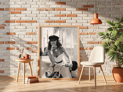 Zendaya | Black White Motorcycle Print | Biker Chic Wall Art | Vintage Glamour Poster | Edgy Fashion Decor