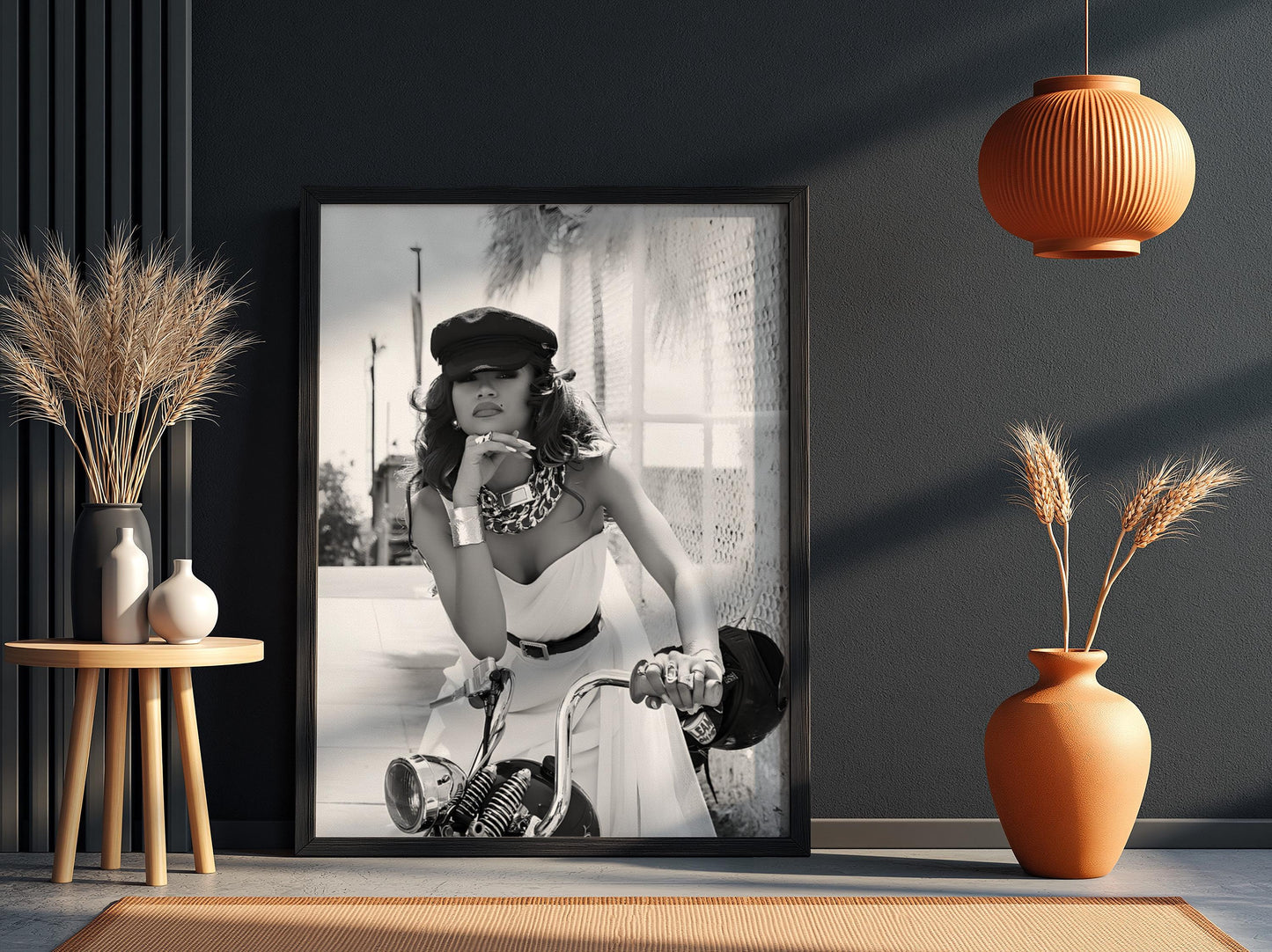Zendaya | Black White Motorcycle Print | Biker Chic Wall Art | Vintage Glamour Poster | Edgy Fashion Decor