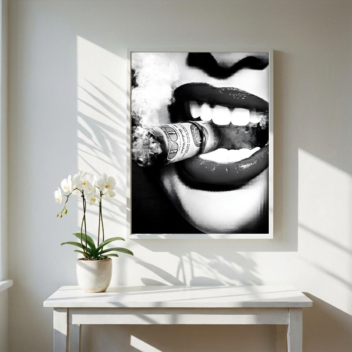 Burning Money Print | Hustle Wall Art | Boss Lady Decor | 100 Dollar Bill Poster | Black and White Pop Art