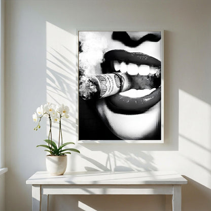 Burning Money Print | Hustle Wall Art | Boss Lady Decor | 100 Dollar Bill Poster | Black and White Pop Art