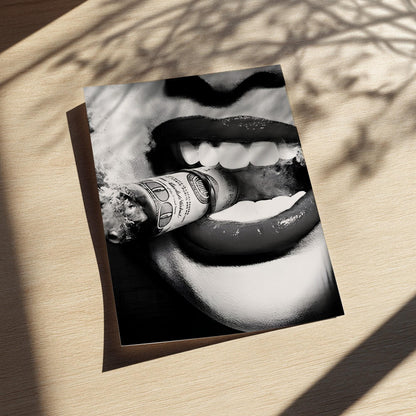 Burning Money Print | Hustle Wall Art | Boss Lady Decor | 100 Dollar Bill Poster | Black and White Pop Art