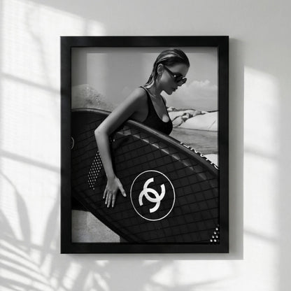 Luxury Surfboard Print | Black and White Coastal Art | Modern Fashion Poster | Boss Lady Beach Decor | High End Lifestyle
