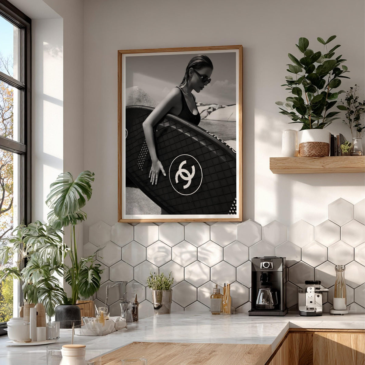 Luxury Surfboard Print | Black and White Coastal Art | Modern Fashion Poster | Boss Lady Beach Decor | High End Lifestyle