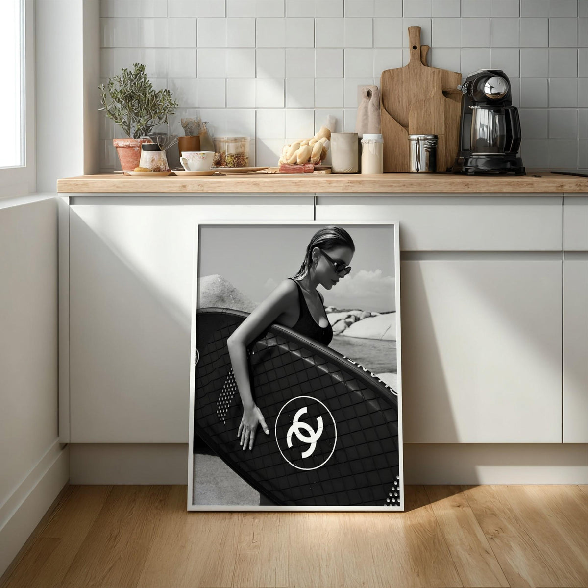 Luxury Surfboard Print | Black and White Coastal Art | Modern Fashion Poster | Boss Lady Beach Decor | High End Lifestyle