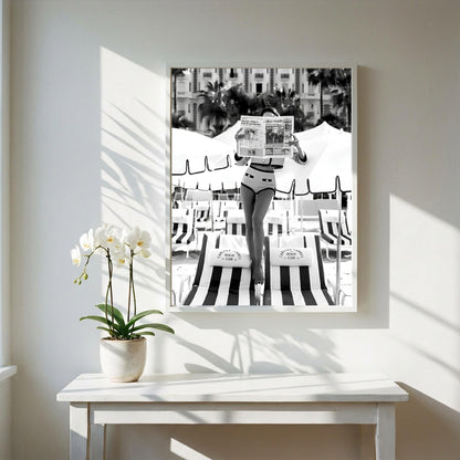 Vintage French Riviera Print | Cannes Beach Club Poster | Black and White Coastal Wall Art | Old Money Luxury Decor | Boss Lady Beach Art