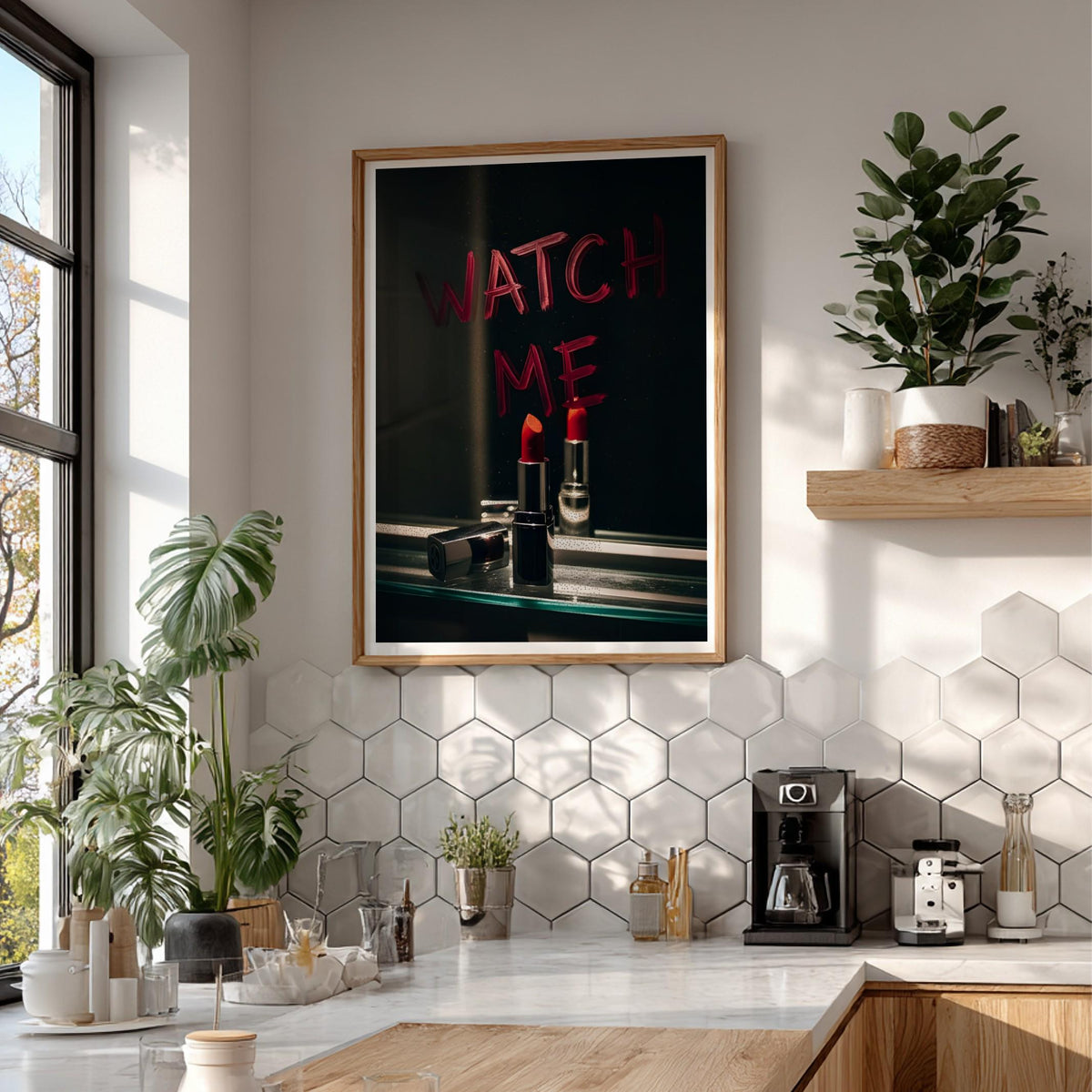 Watch Me Lipstick Print | Boss Lady Mirror Art | Edgy Motivational Poster | Dark Moody Wall Decor | Vanity Room Art