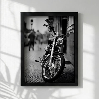 Black and White Motorcycle Print | Classic Cruiser Wall Art | Urban Biker Poster | Cinematic Street Decor | Edgy Office Art