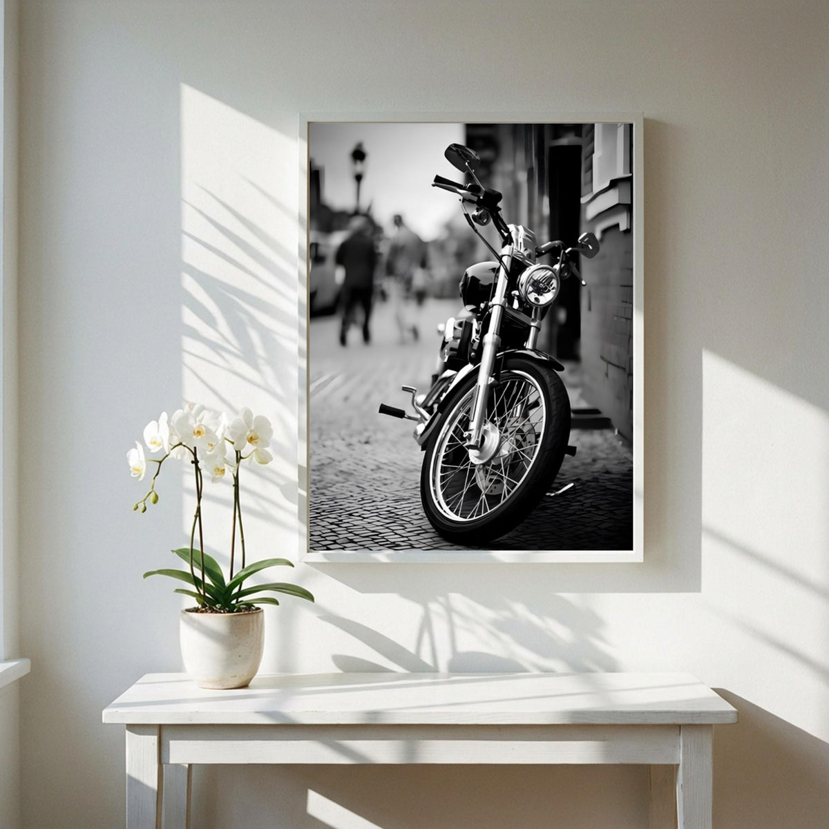 Black and White Motorcycle Print | Classic Cruiser Wall Art | Urban Biker Poster | Cinematic Street Decor | Edgy Office Art