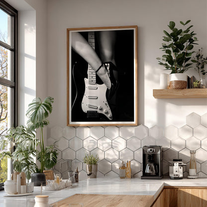 High Heel Guitar Art | Edgy Boss Lady Print | Rock and Roll Poster | Black and White Music Decor | Modern Studio Wall Art