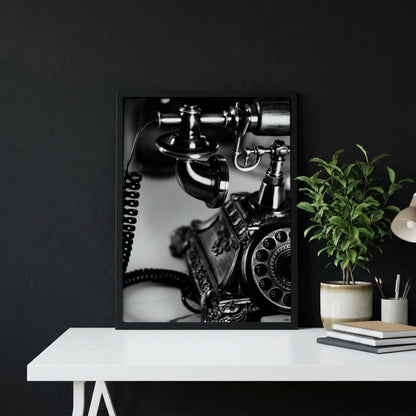 Vintage Telephone Print | Black and White Retro Phone Poster | Antique Office Wall Art | Dark Academia Decor | Classic Executive Art