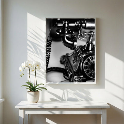Vintage Telephone Print | Black and White Retro Phone Poster | Antique Office Wall Art | Dark Academia Decor | Classic Executive Art