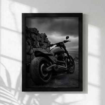 Black Custom Motorcycle Print | Dark Moody Biker Poster | Edgy Garage Wall Art | Minimalist Motorbike Decor | Boss Energy Poster