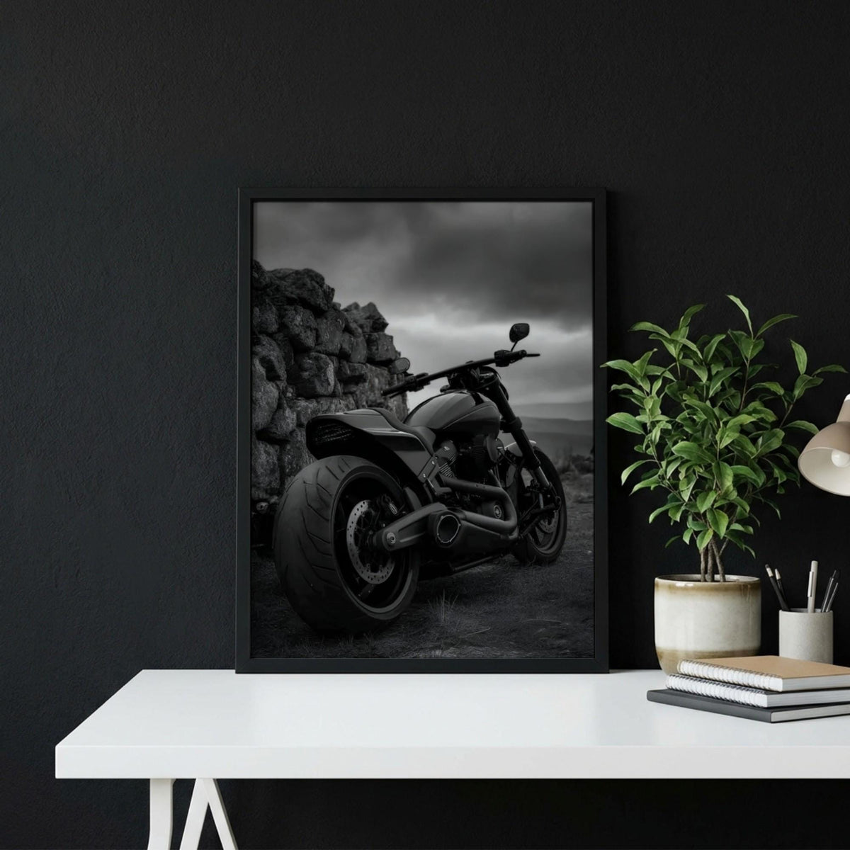 Black Custom Motorcycle Print | Dark Moody Biker Poster | Edgy Garage Wall Art | Minimalist Motorbike Decor | Boss Energy Poster