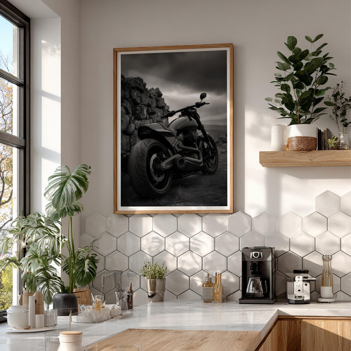 Black Custom Motorcycle Print | Dark Moody Biker Poster | Edgy Garage Wall Art | Minimalist Motorbike Decor | Boss Energy Poster