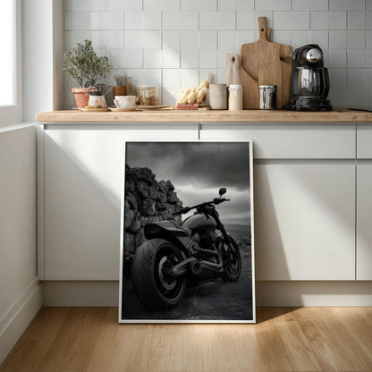 Black Custom Motorcycle Print | Dark Moody Biker Poster | Edgy Garage Wall Art | Minimalist Motorbike Decor | Boss Energy Poster