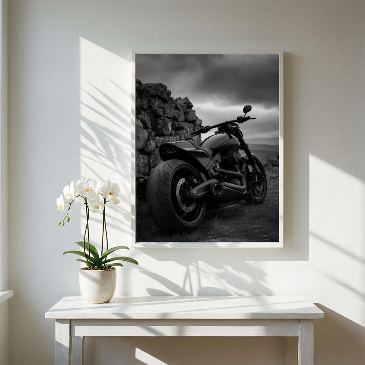 Black Custom Motorcycle Print | Dark Moody Biker Poster | Edgy Garage Wall Art | Minimalist Motorbike Decor | Boss Energy Poster
