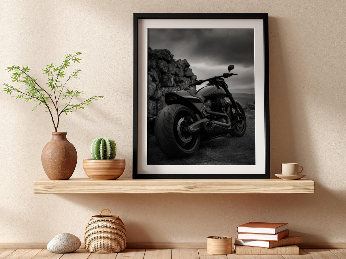 Black Custom Motorcycle Print | Dark Moody Biker Poster | Edgy Garage Wall Art | Minimalist Motorbike Decor | Boss Energy Poster