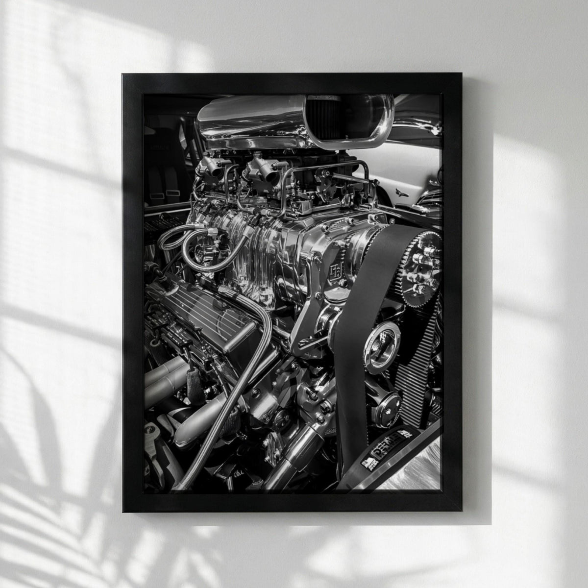 Chrome Engine Print | Hot Rod Motor Poster | Black and White Car Art | Edgy Garage Decor | Muscle Car Wall Art
