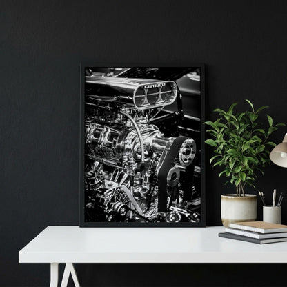 Camaro Engine Print | Muscle Car Wall Art | Black White Garage Decor | Edgy Mechanic Poster | Hot Rod Automotive Art