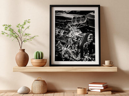 Camaro Engine Print | Muscle Car Wall Art | Black White Garage Decor | Edgy Mechanic Poster | Hot Rod Automotive Art