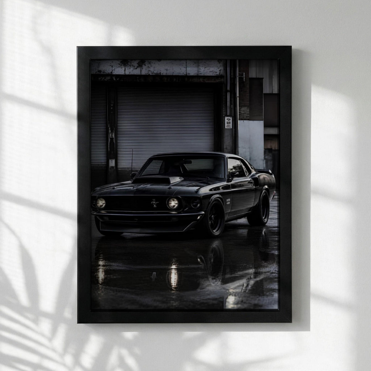 Black Mustang Print | Classic Muscle Car Art | Dark Urban Poster | Edgy Garage Decor | Moody Automotive Wall Art