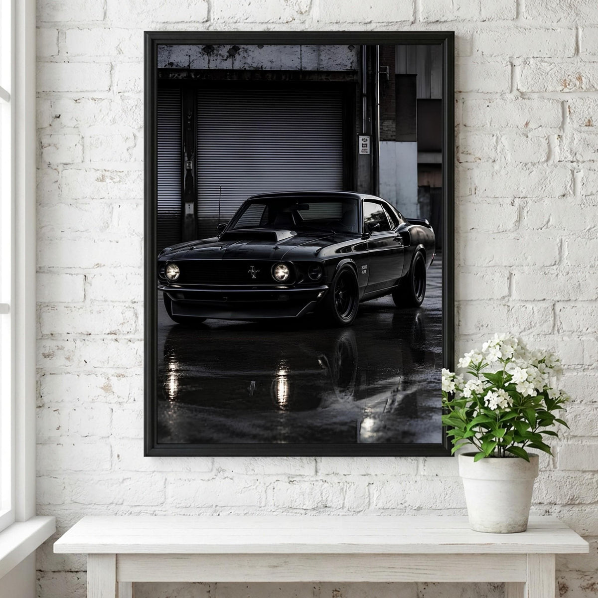 Black Mustang Print | Classic Muscle Car Art | Dark Urban Poster | Edgy Garage Decor | Moody Automotive Wall Art