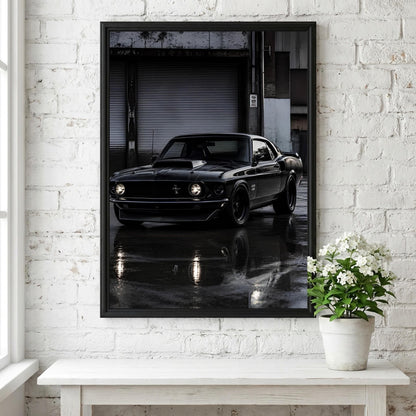 Black Mustang Print | Classic Muscle Car Art | Dark Urban Poster | Edgy Garage Decor | Moody Automotive Wall Art