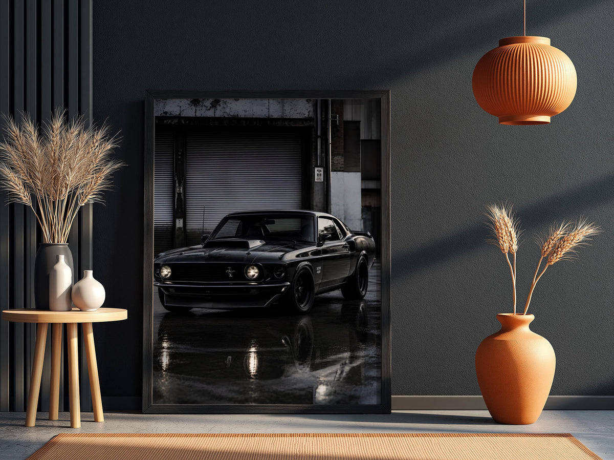 Black Mustang Print | Classic Muscle Car Art | Dark Urban Poster | Edgy Garage Decor | Moody Automotive Wall Art