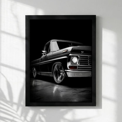 Black Classic Truck Print | Lowered Pickup Wall Art | Edgy Garage Decor | Dark Automotive Poster | Custom Vintage Auto