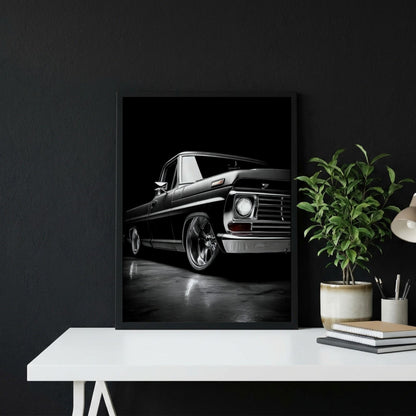 Black Classic Truck Print | Lowered Pickup Wall Art | Edgy Garage Decor | Dark Automotive Poster | Custom Vintage Auto