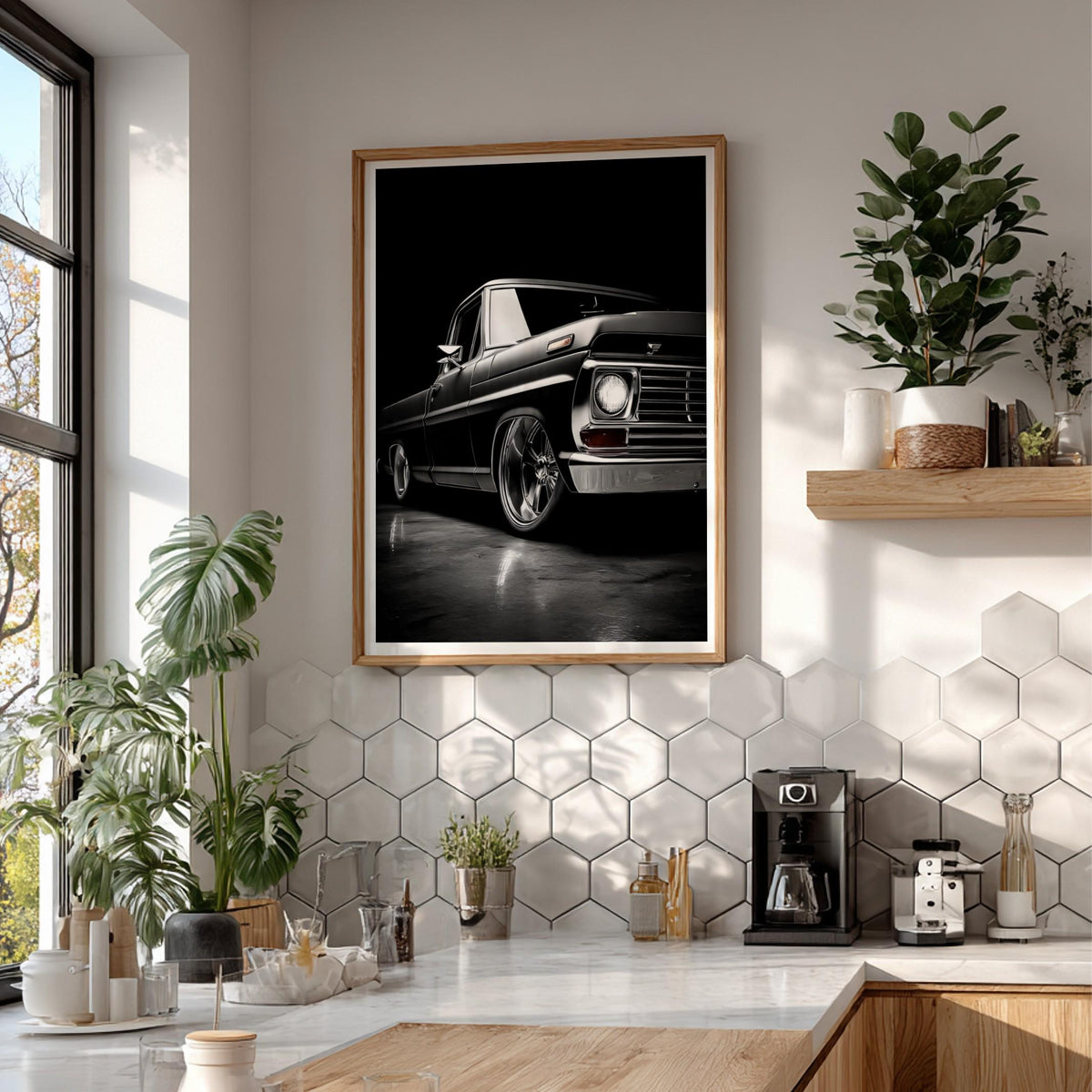 Black Classic Truck Print | Lowered Pickup Wall Art | Edgy Garage Decor | Dark Automotive Poster | Custom Vintage Auto