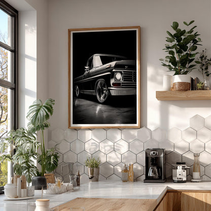 Black Classic Truck Print | Lowered Pickup Wall Art | Edgy Garage Decor | Dark Automotive Poster | Custom Vintage Auto