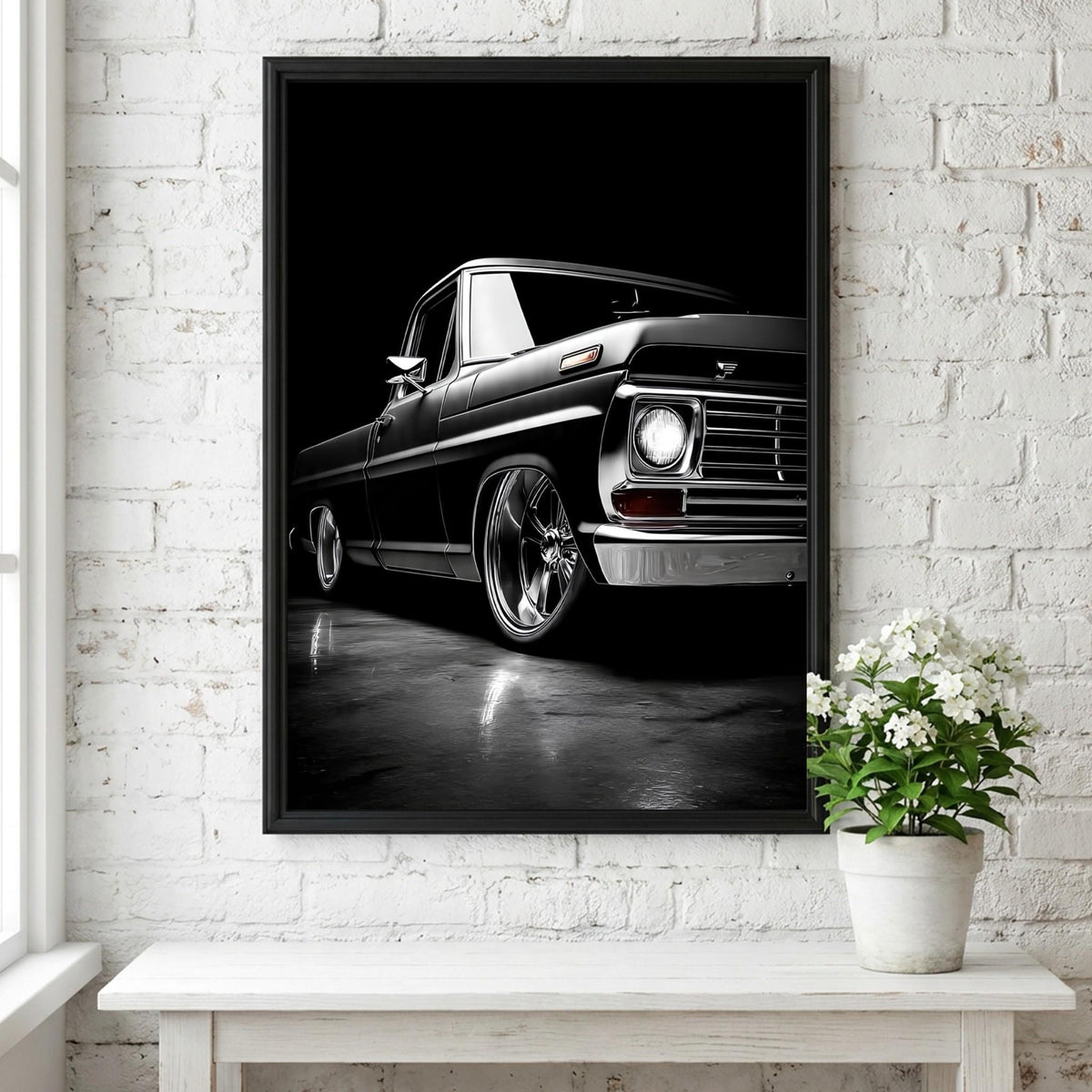 Black Classic Truck Print | Lowered Pickup Wall Art | Edgy Garage Decor | Dark Automotive Poster | Custom Vintage Auto