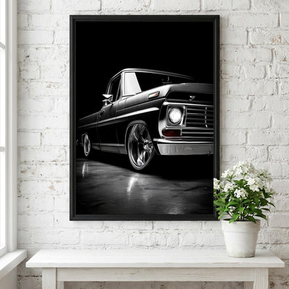 Black Classic Truck Print | Lowered Pickup Wall Art | Edgy Garage Decor | Dark Automotive Poster | Custom Vintage Auto